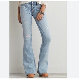 Women's Size 6 American Eagle Boho Artist Button Fly Jean Low Light Wash